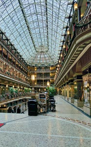 Interior of the multi-story, glass ceilinged, Arcade